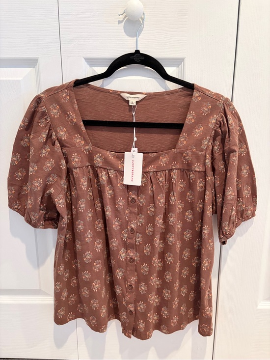 Lucky Brand Tops - Lucky Brand Dusty Rose Floral Button Front Puff Sleeve Top